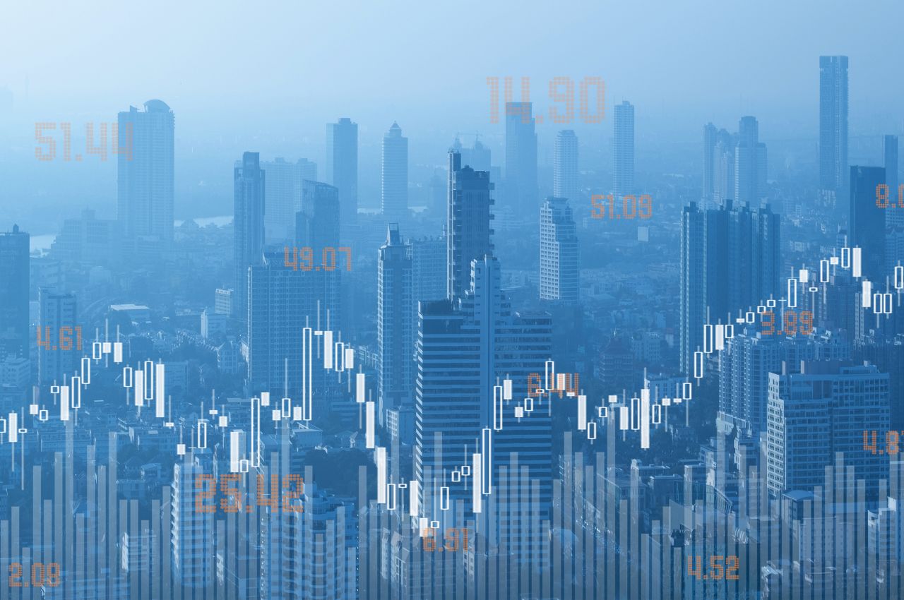 ESG Integration In Private Equity - cityscape with investment graph on top
